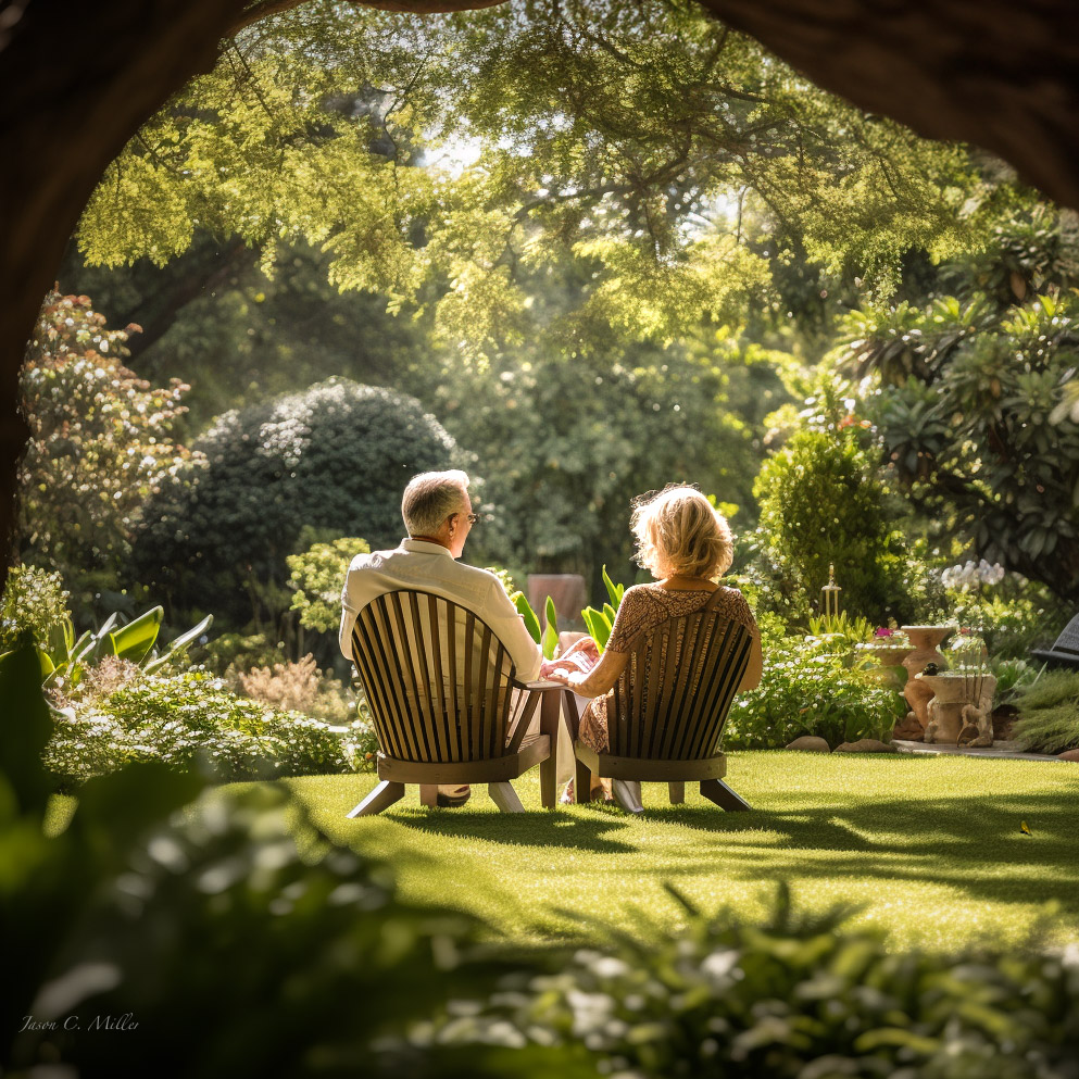 Happy couple relaxing after a tree evaluation.
